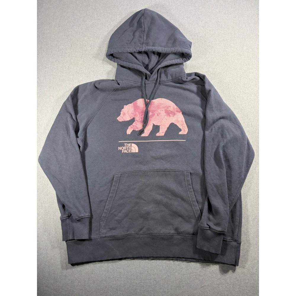 The North Face Womens Pink California Bear Graphic Hoodie Gray Large